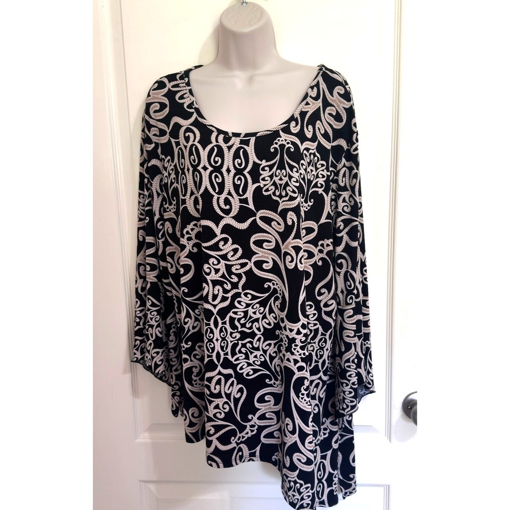 Cato Tunic Top Womens 18 20 Black Beige Sharkbite Bell Sleeve Plus Size Boho